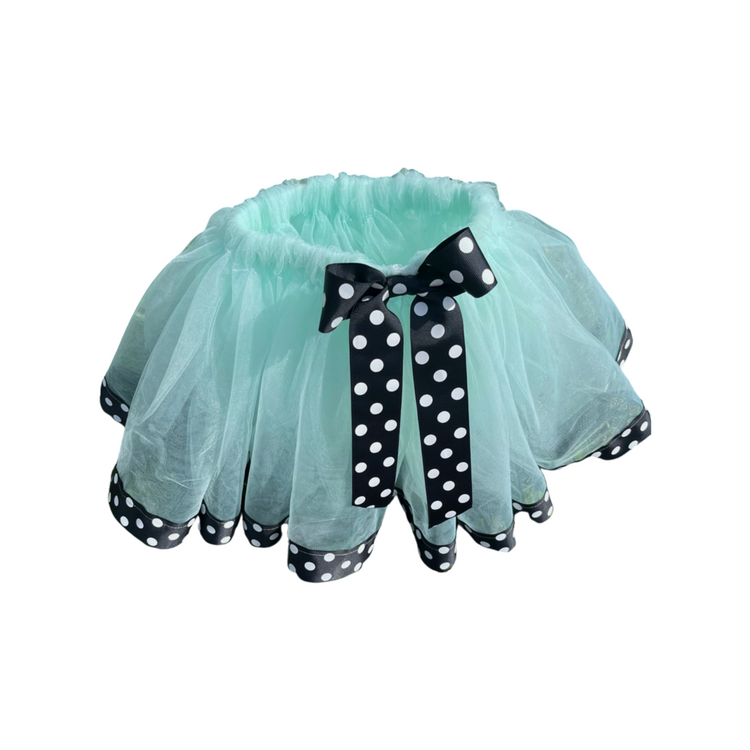 Aqua Tulle with Black Pokadot Ribbon Tutu