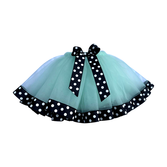 Aqua Tulle with Black Pokadot Ribbon Tutu