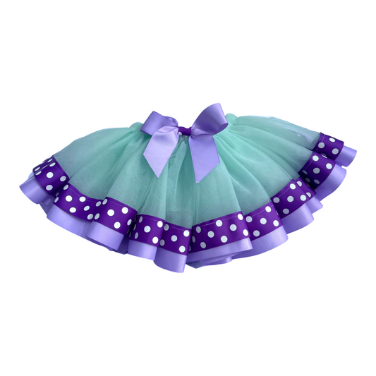 Aqua Tulle with Purple Pokadot Ribbon Tutu