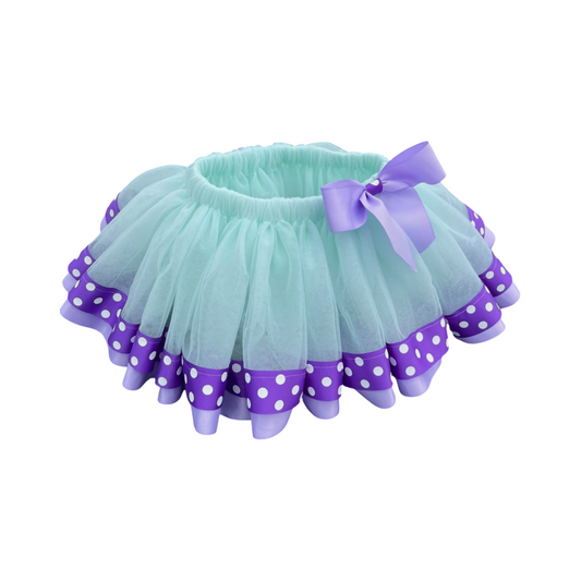 Aqua Tulle with Purple Pokadot Ribbon Tutu